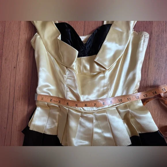 50s Vintage Yellow and Black Satin Prom Dress size Xs - Picture 9 of 11
